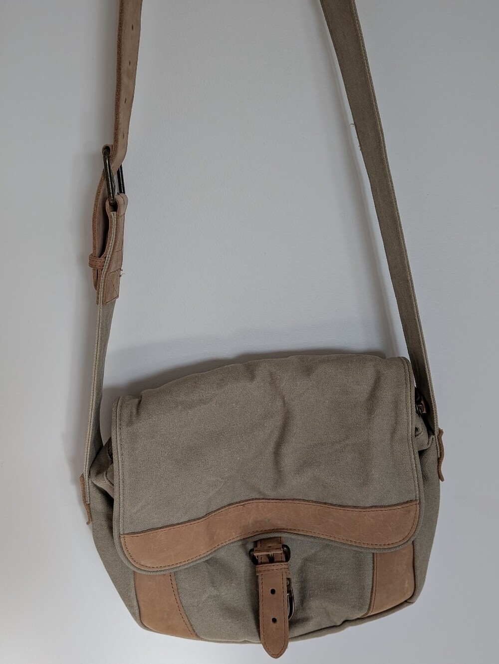 Vintage L.L. Bean Canvas & Leather Messenger Bag - Khaki Tan Crossbody Field Bag